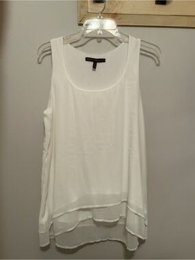 WHBM White House Black Market Off-White Layered Scoop Neck Chiffon Tank, Medium